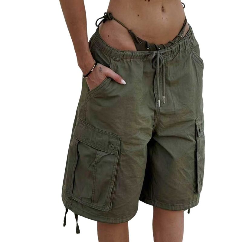 ジョイジョイ レディース ボトムス ハーフパンツ・ショーツ ショートパンツ JoyJoy Women's Edgy Cargo Shortsummer Loose American Style 5-Pocketrendy Casual Shorts Army Green グリーン｜ReVida 店