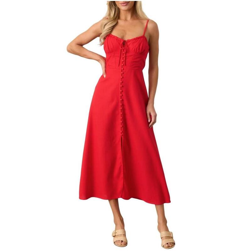 イエスファッション レディース トップス ワンピース A ライン ミディ Yesfashion Women Corset Dress Boho Flowy Midi Dresses Going Out A Line Casual Sundress Red レッド｜ReVida 店