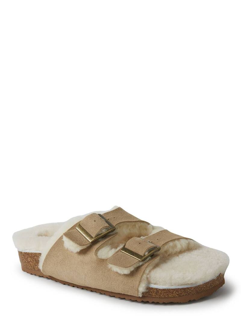 ディアフォームズ レディース シューズ サンダル Fireside by Dearfoams Women's Genuine Shearling Double Band Slide Slippers Black ブラック|ReVida 店