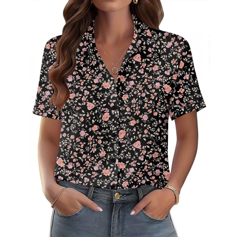 ジーグー レディース トップス シャツ ブラウス Zeagoo Shirts for Women Trendy Rolled Cuffed Short Sleeve Button Up Blouse Business Casual Tops Gray Black Red ブラック｜ReVida 店