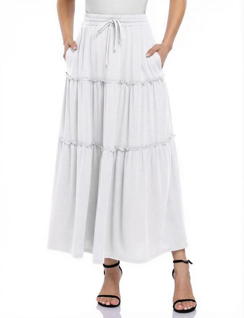 エリートチョイス レディース ボトムスカート A ライン ハイウエスト ミディ Elitechoice Women's High Waist Drawstring with Side Pockets A-Line Midi Skirt White ホワイト｜ReVida 店