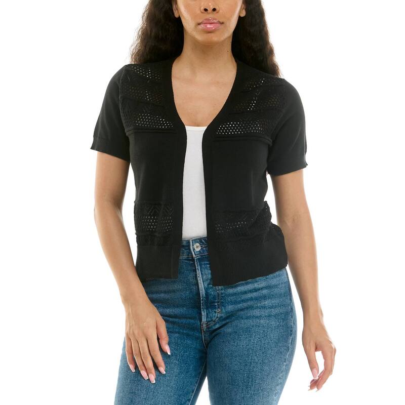 ニナレオナルド レディース アウター ニット・セーター Women's Nina Leonard Pointelle Bolero Sweater Black ブラック｜ReVida 店