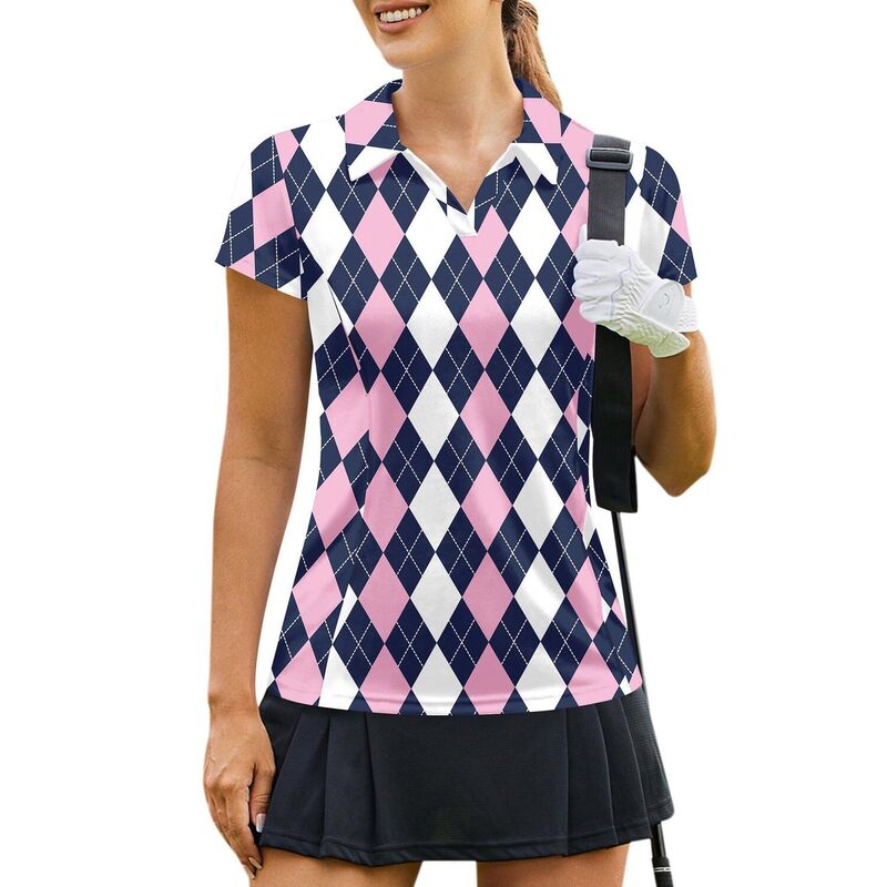ピンスパーク レディース トップス シャツ PINSPARK Women'short Sleeve Golf Polo Shirt Lightweight Sweat Wicking Tennis Pickleball Top Black Pink Plaid ブラック|ReVida 店
