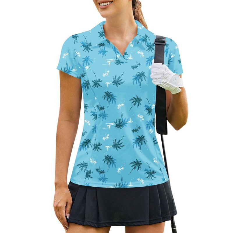ピンスパーク レディース トップス シャツ PINSPARK Women'short Sleeve Golf Polo Shirt Lightweight Sweat Wicking Tennis Pickleball Top Turquoise Coconutree ターコイズ|ReVida 店