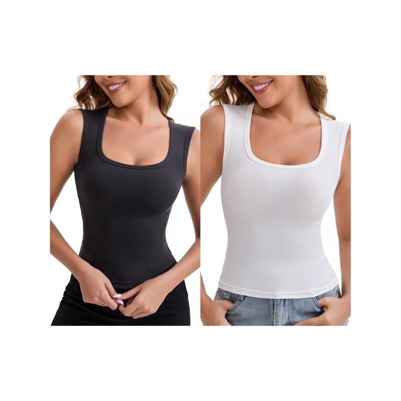 インスパイア シック レディース トップス Tシャツ INSPIRE CHIC 2 Packs Women's Wide Strapsquare Neck Unpadded Camisole Airplane Sleeveslimming Solid Undershirt White Dark Grey ホワイト｜ReVida 店