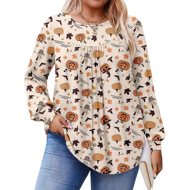 ジーグー レディース トップス Tシャツ クルーネック ブラウス Zeagoo Women's Fallong Sleeve Crew Neck Babydoll Tunic Tops Business Work Blouses Pumpkin｜ReVida 店