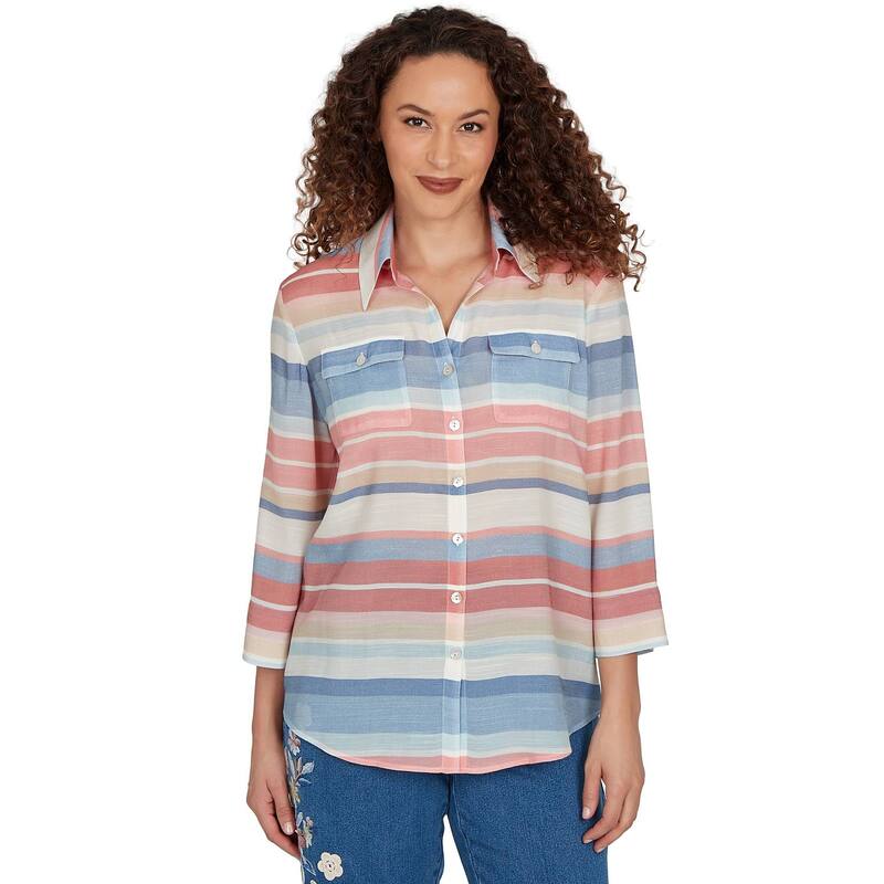 アルフレッド ダナー レディース トップス シャツ プチ Petite Alfredunner Camden Market Striped Button Frontop Rosewood Multi マルチカラー|ReVida 店