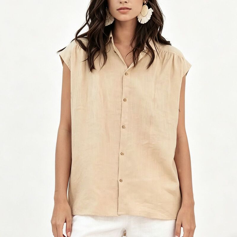 エリートスピリット レディース トップス シャツ ボタンダウン ノースリーブ ダウン ブラウス リネン EliteSpirit Women's Linen Blend Sleevelesshirt, Button Down Colla red Casual Work Blouse Khaki カーキ|ReVida 店