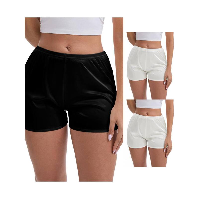 インスパイア シック レディース ボトムス カジュアルパンツ ショートパンツ シルク INSPIRE CHIC 3 Packs Women'side Slits Ice Silknickers Loose Fit Mid-Waisted Full Coverage Solid Slip Shorts White Black ホワイト|ReVida 店