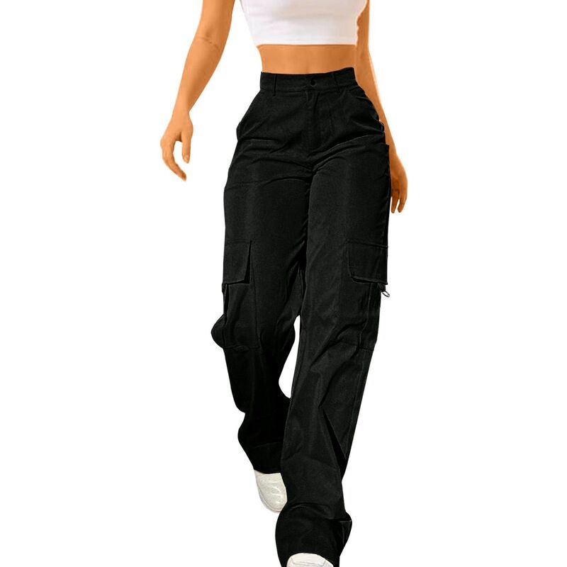 クリアラブ レディース ボトムス カジュアルパンツ カーゴパンツ ハイウエスト Clearlove Women's High-Waisted Cargo Pants with Utility Pockets Black ブラック|ReVida 店