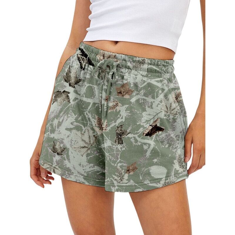 イエスファッション レディース ボトムス ハーフパンツ・ショーツ プリント ショートパンツ Yesfashion Women ’ s Camo Sweat Shorts Elastic Waist Drawstring Casualounge Athletic Mapleaf Print Shorts Green グリーン|ReVida 店