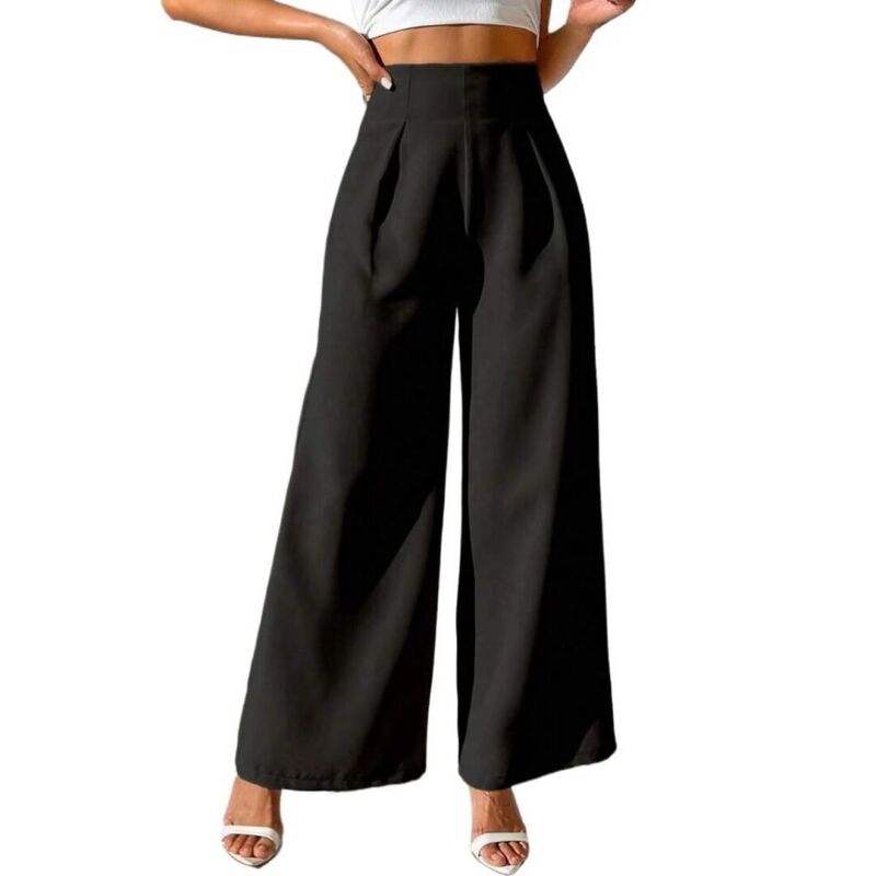 イエスファッション レディース ボトムス カジュアルパンツ ワイドレッグ Yesfashion Women's Wide Leg Pull On Office Slacks Dressolid Color Work Casual Trousers Black ブラック｜ReVida 店