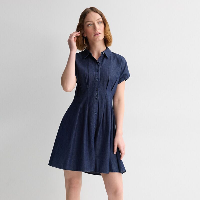 ナインウェスト レディース トップス ワンピース ウエストマーク プチ ミニ シャツ Petite Nine West Cinched Waist Mini Shirt Dress Mid Blue Denim Wash デニム|ReVida 店