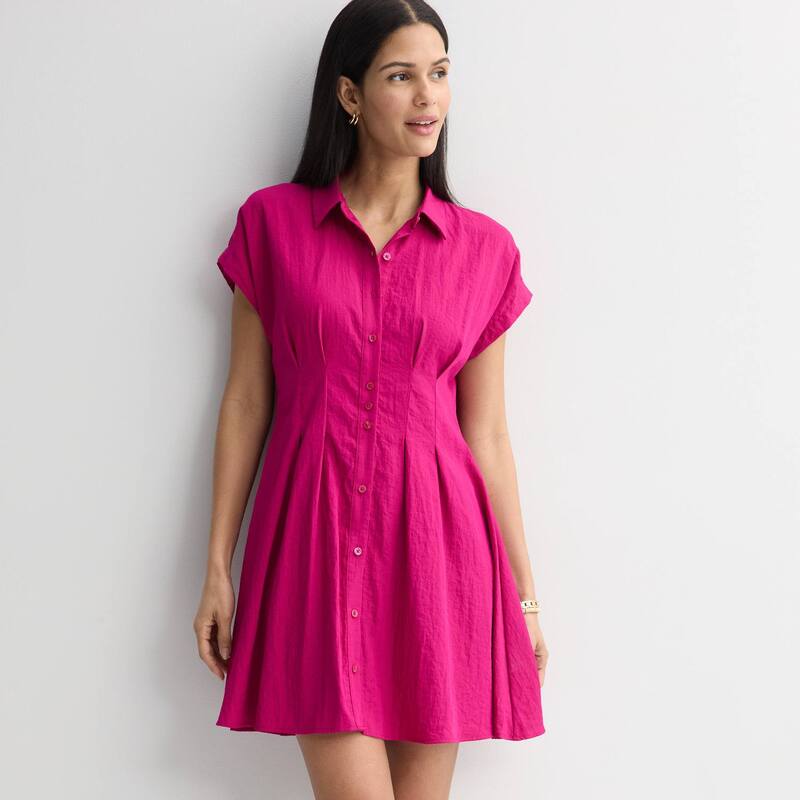ナインウェスト レディース トップス ワンピース ウエストマーク ミニ シャツ Women\'s Nine West Cinched Waist Mini Shirt Dress Rose Retreat｜ReVida 店