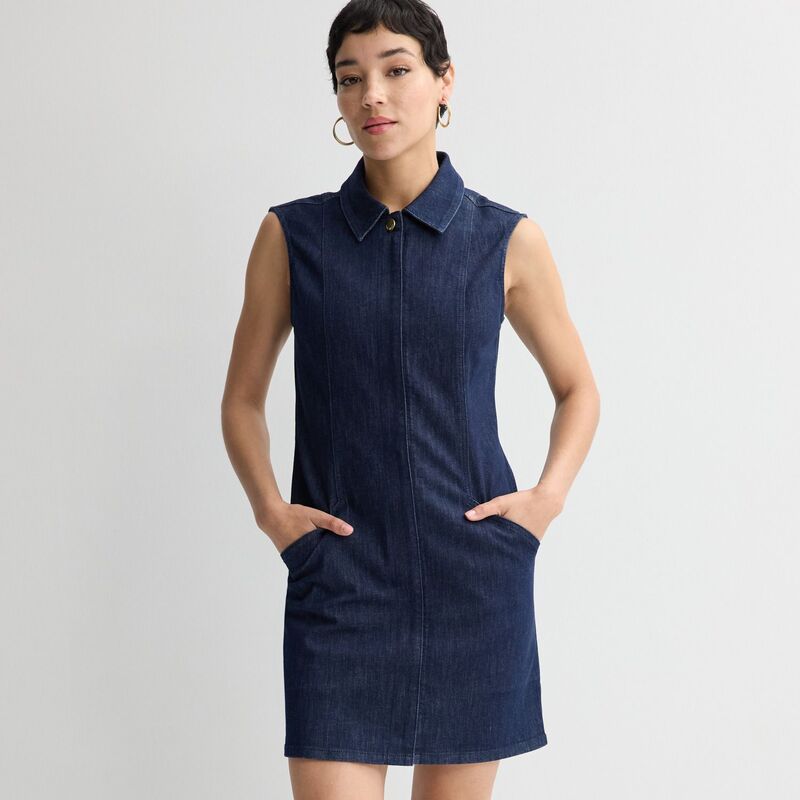 ナインウェスト レディース トップス ワンピース ミニ デニム Women\'s Nine West Denim Colla red Mini Dress Dark Rinse Denim デニム｜ReVida 店