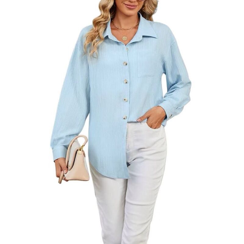エリートスピリット レディース トップス シャツ ボタンダウン ブラウス EliteSpirit Womens Button Down Shirts Long Sleeve Gauze Tops Casual Colla red Blouses Loose Fit Sky Blue ブルー|ReVida 店