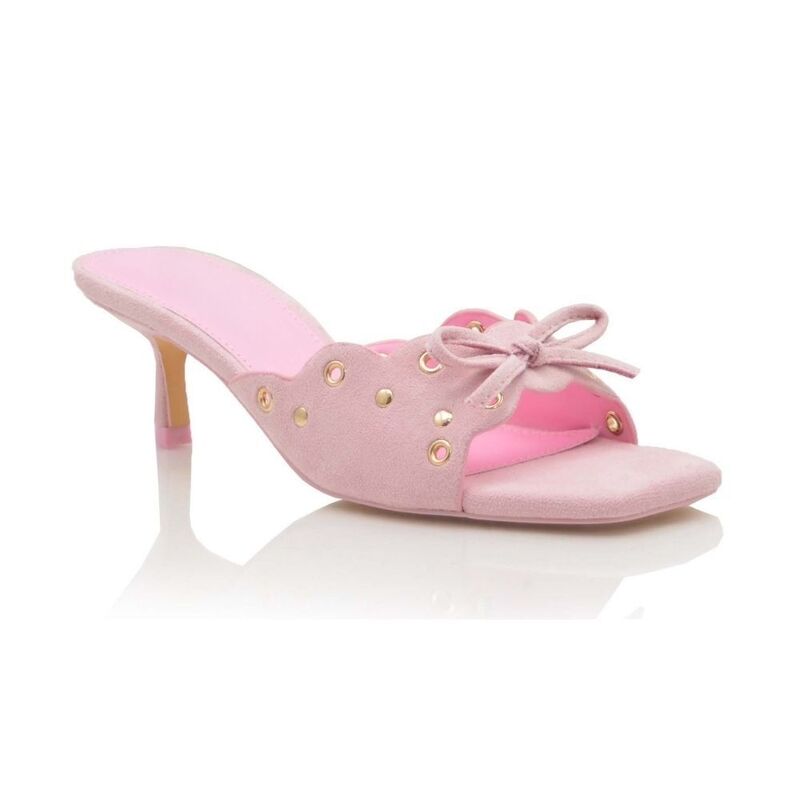 F.C デザイン レディース シューズ パンプス サンダル ヒール F.C Design LENNY Scalloped Eyelet Bow Kitten Heel Slide Sandals Pink ピンク｜ReVida 店