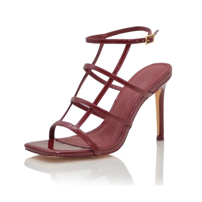 F.C デザイン レディース シューズ パンプス サンダル アンクル ヒール F.C Design Jayce Strappy Ankle Strap Stiletto Heel Sandals Burgundy バーガンディ|ReVida 店