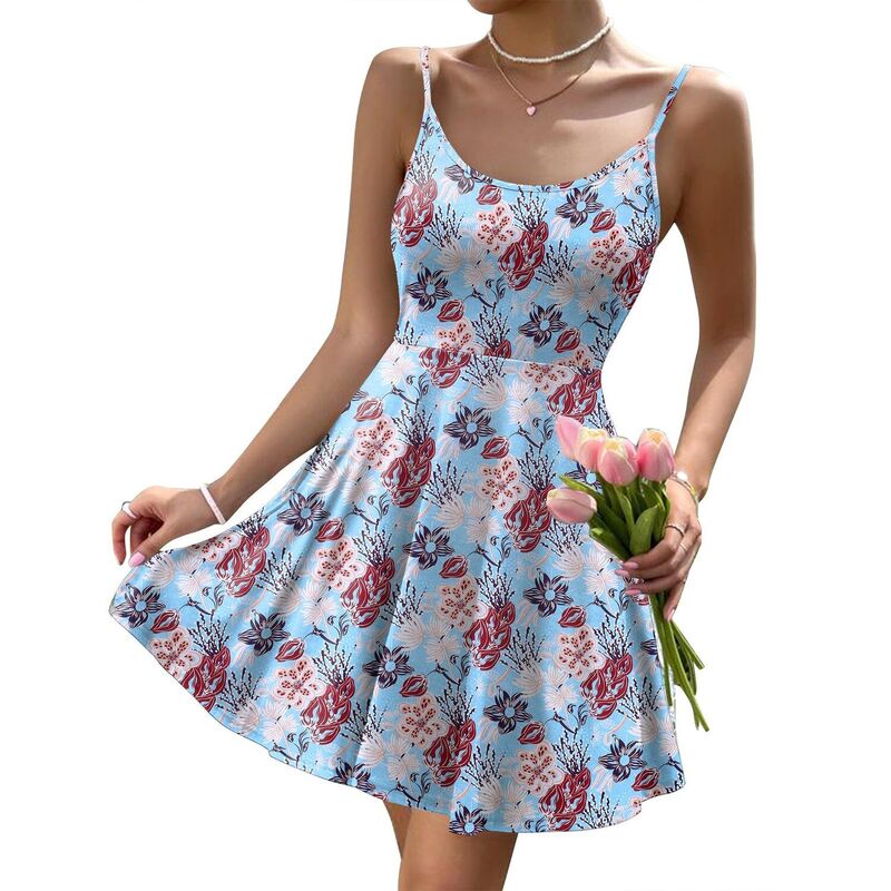 ジーグー レディース トップス ワンピース A ライン フラワー柄 ミニ フラワー Zeagoo Women Beach Mini Dress Adjustable Spaghetti Strap A Line Swing Floral Sundress with Pockets Blue Floral ブルー|ReVida 店