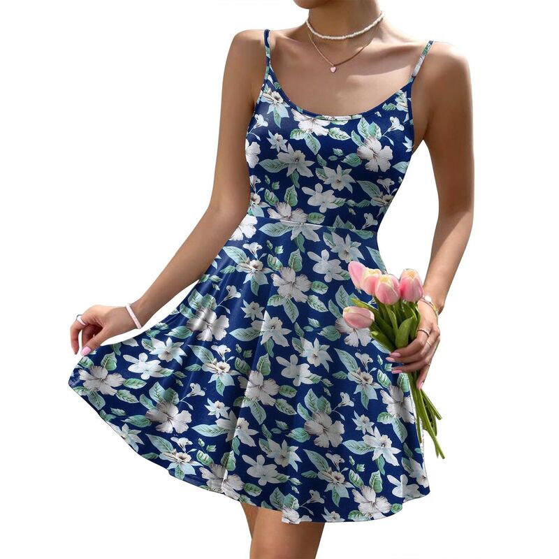 ジーグー レディース トップス ワンピース A ライン フラワー柄 ミニ フラワー Zeagoo Women Beach Mini Dress Adjustable Spaghetti Strap A Line Swing Floral Sundress with Pockets Navy Blue Floral ネイビー|ReVida 店