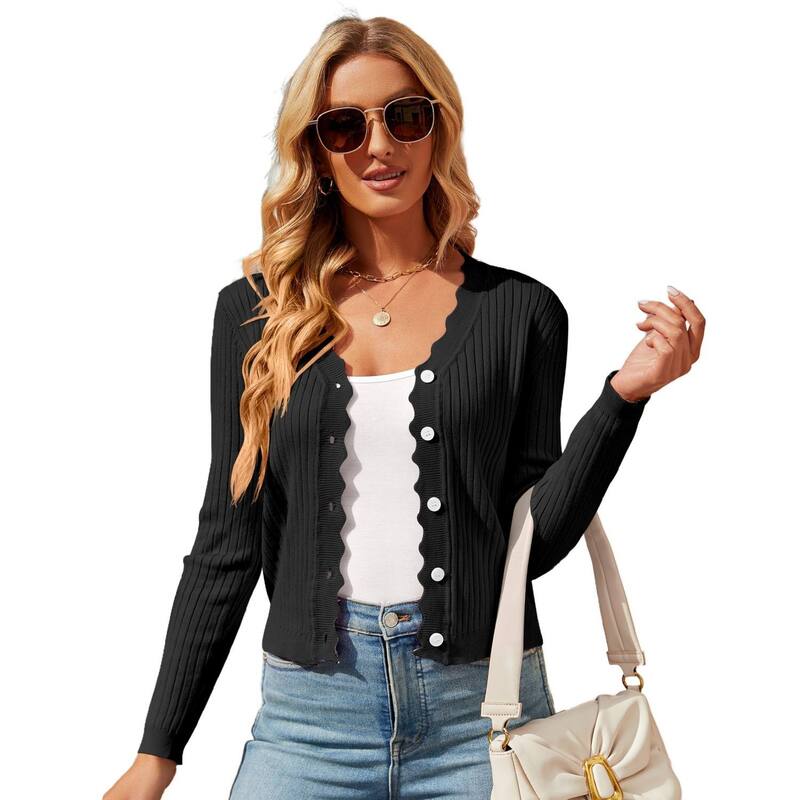 コジョイン レディース アウター ニット・セーター Vネック ボタンダウン カーディガン ダウン Kojooin Women's Long Sleeve Cardigan V-Neck Button Down Lightweight Knit Cardigan Basic Sweater Black ブラック｜ReVida 店