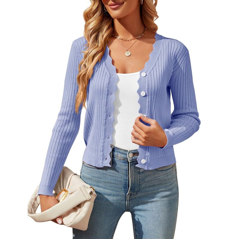 コジョイン レディース アウター ニット・セーター Vネック ボタンダウン カーディガン ダウン Kojooin Women's Long Sleeve Cardigan V-Neck Button Down Lightweight Knit Cardigan Basic Sweater Sky Blue ブルー|ReVida 店