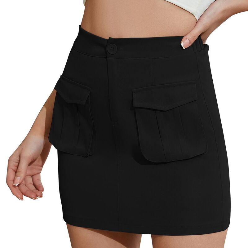 コジョイン レディース トップス ワンピースリムフィット ハイウエスト ミニ スカート Kojooin Women Cargo Mini Skirtsummer Casual Slim Fit High Waist Button Skirt With Pocket Black ブラック｜ReVida 店