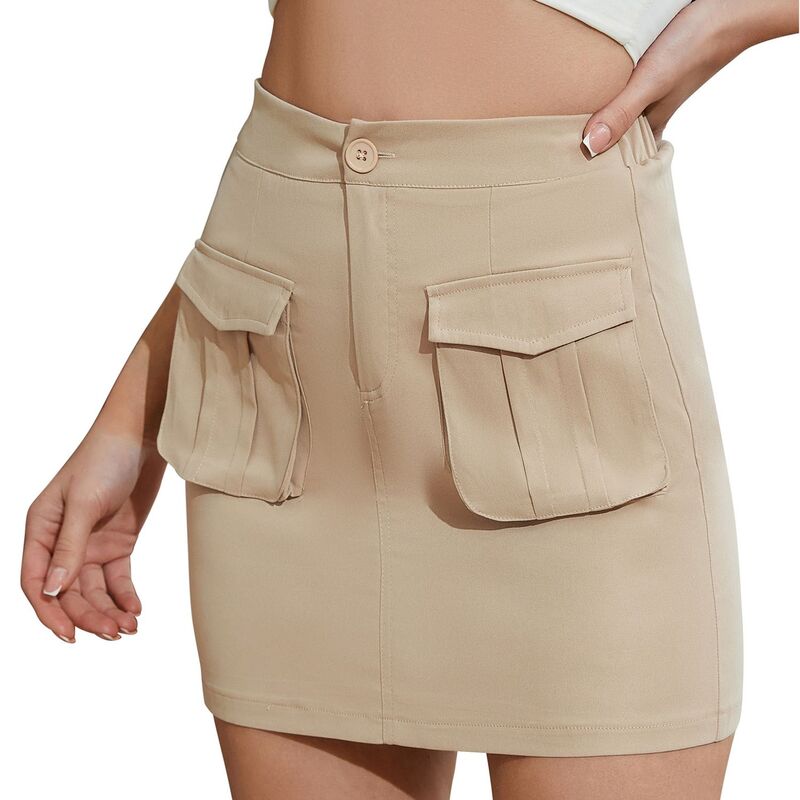 コジョイン レディース トップス ワンピースリムフィット ハイウエスト ミニ スカート Kojooin Women Cargo Mini Skirtsummer Casual Slim Fit High Waist Button Skirt With Pocket Wine Red レッド｜ReVida 店