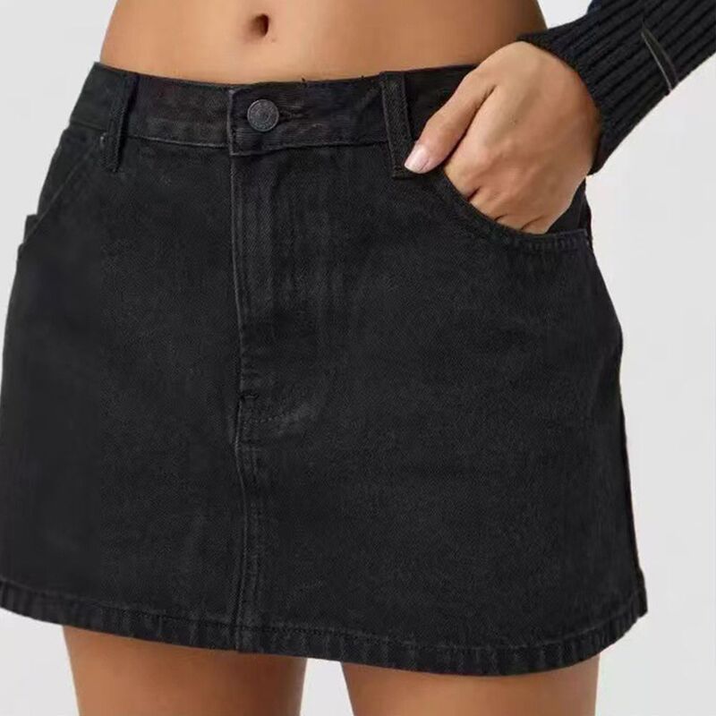 クリアフラワー レディース ボトムスカート スリムフィット A ライン ミニ デニム ClearFlower Women'stretchy Denimini Skirt Mid Waist Slim Fit A Line Short Jean Skirt Black ブラック｜ReVida 店