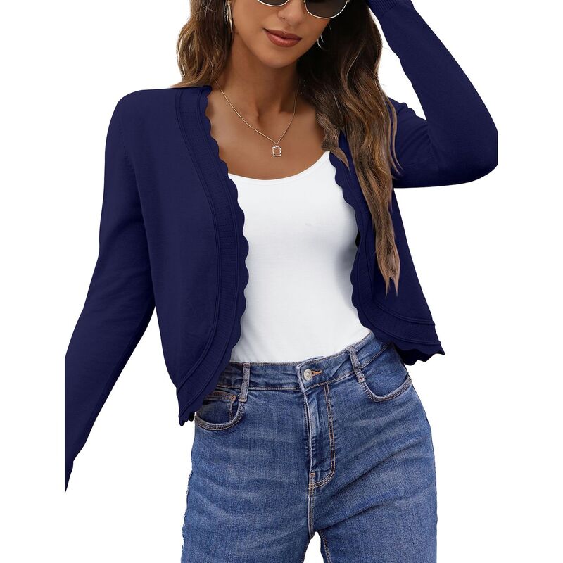 コジョイン レディース アウター ニット・セーター カーディガン クロップド Kojooin Women's Cropped Cardigan Sweaters Lightweight Long Sleeve Shrugs Top Blue ブルー|ReVida 店