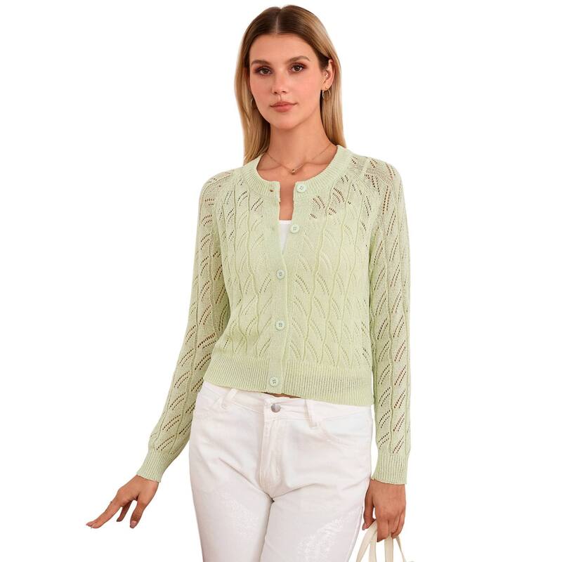 セオリア レディース アウター ニット・セーター ボタンダウン カーディガン ダウン クロップド Seoria Women Cropped Cardigan Button Down Long Sleeve Knit Shru green グリーン|ReVida 店