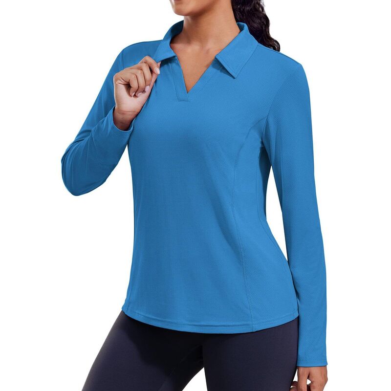 ピンスパーク レディース トップス Tシャツ Vネック ポロシャツ Pinspark Women's Long Sleeve V Neck Golf Polo Shirt UPF50+ Lightweightop for Hiking Running Yoga Blue ブルー｜ReVida 店