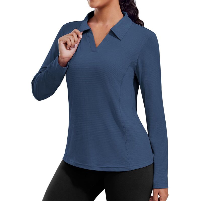 ピンスパーク レディース トップス Tシャツ Vネック ポロシャツ Pinspark Women's Long Sleeve V Neck Golf Polo Shirt UPF50+ Lightweightop for Hiking Running Yoga Navy ネイビー|ReVida 店