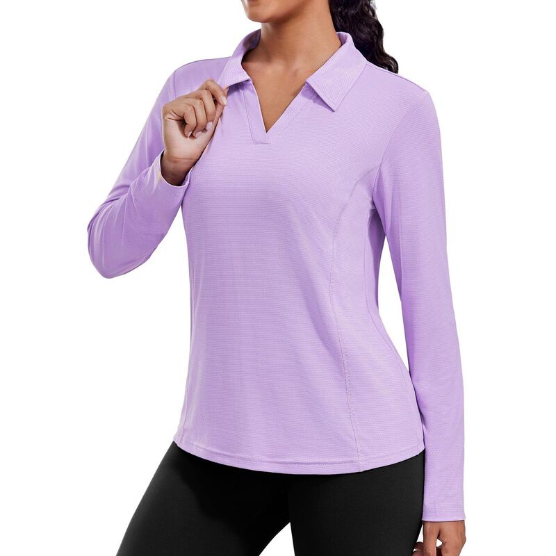 ピンスパーク レディース トップス Tシャツ Vネック ポロシャツ Pinspark Women's Long Sleeve V Neck Golf Polo Shirt UPF50+ Lightweightop for Hiking Running Yoga Purple パープル|ReVida 店