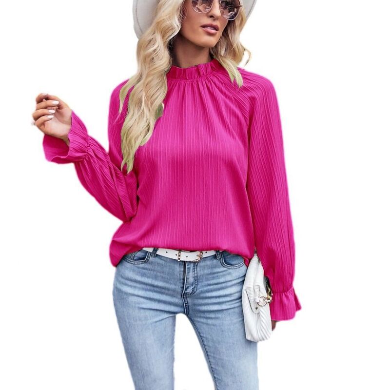 ボディサイズ レディース トップス シャツ モックネック プリーツ ブラウス BODDYSIZE Womens Fall Office Work Dressy Business Casual Tops Mock Neck Pleated Long Sleeve Blouses Rose Red レッド｜ReVida 店