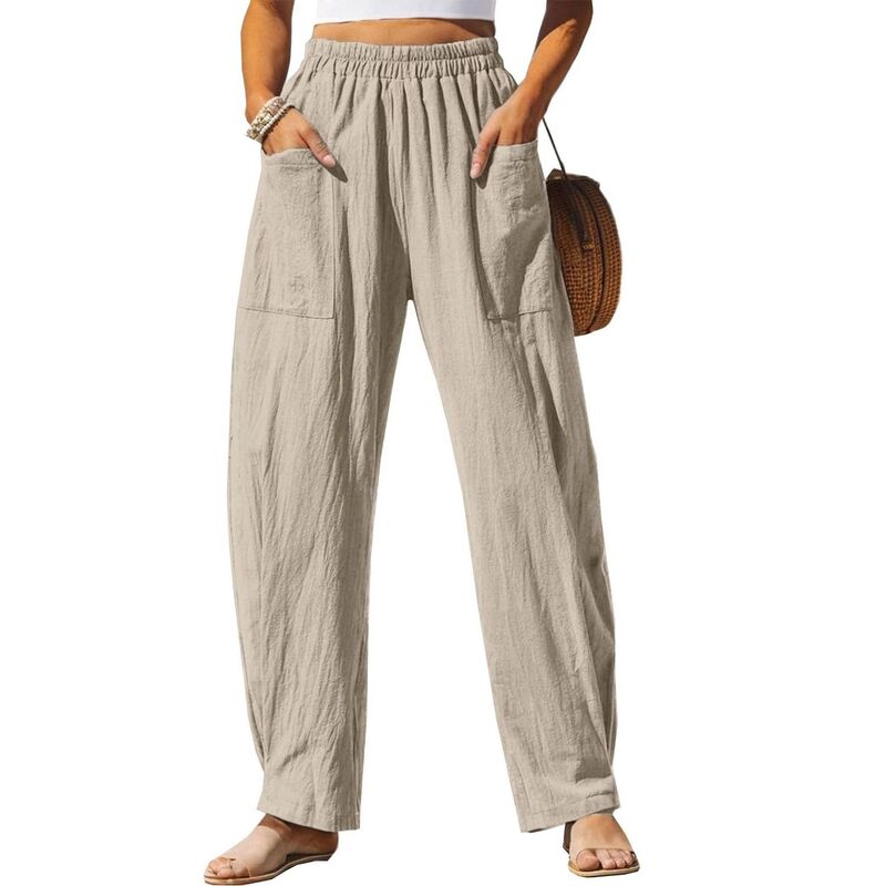 コジョイン レディース ボトムス カジュアルパンツ Kojooin Women's Comfortable Palazzo Lounge Pants, Elastic Waist Loose Leg Trousers with Pockets Khaki カーキ｜ReVida 店
