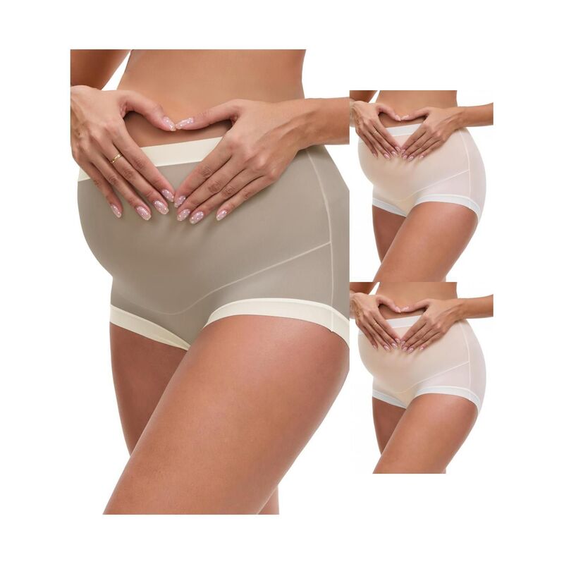 インスパイア シック レディース アンダーウェア パンツ シルク マタニティ INSPIRE CHIC 3 Packs Women's Full Coverage Maternity Underwear High Waisted Ice Silk Invisible Breathable Panties Light Pink Light Brown ピンク｜ReVida 店