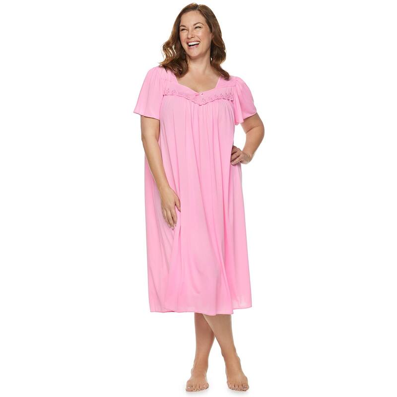 ミスエレインエッセンシャルズ レディース アンダーウェア ナイトウェア プラスサイズ Plusize Miss Elainessentials Long Tricot Nightgown Pink ピンク｜ReVida 店