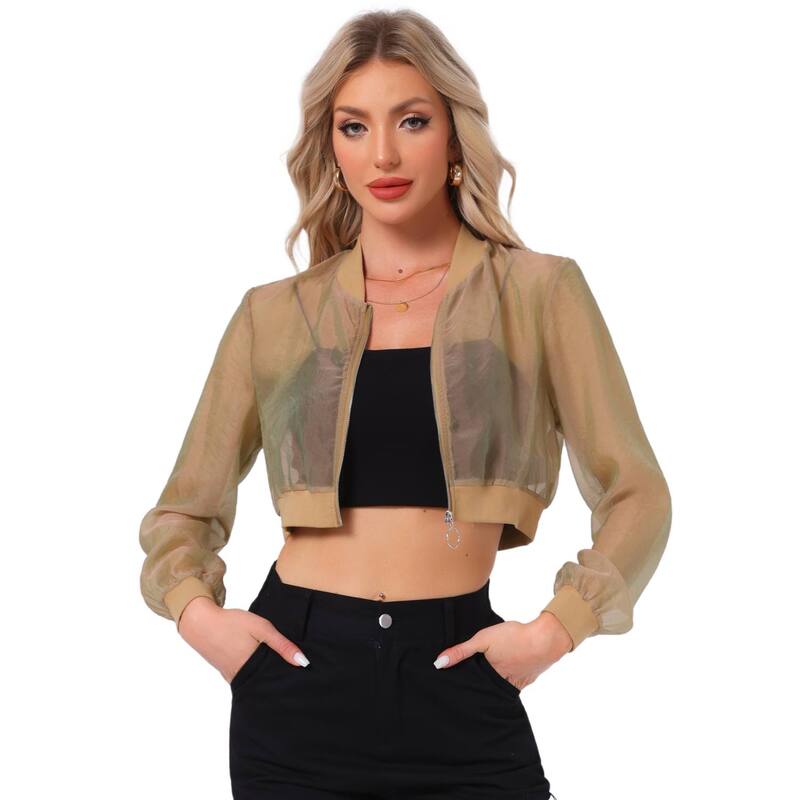 アレグラ ケー レディース アウター ジャケット・ブルゾン ALLEGRA K Crop Bomber Jacket for Women's Casualightweight Zip Up Jackets Khaki カーキ｜ReVida 店
