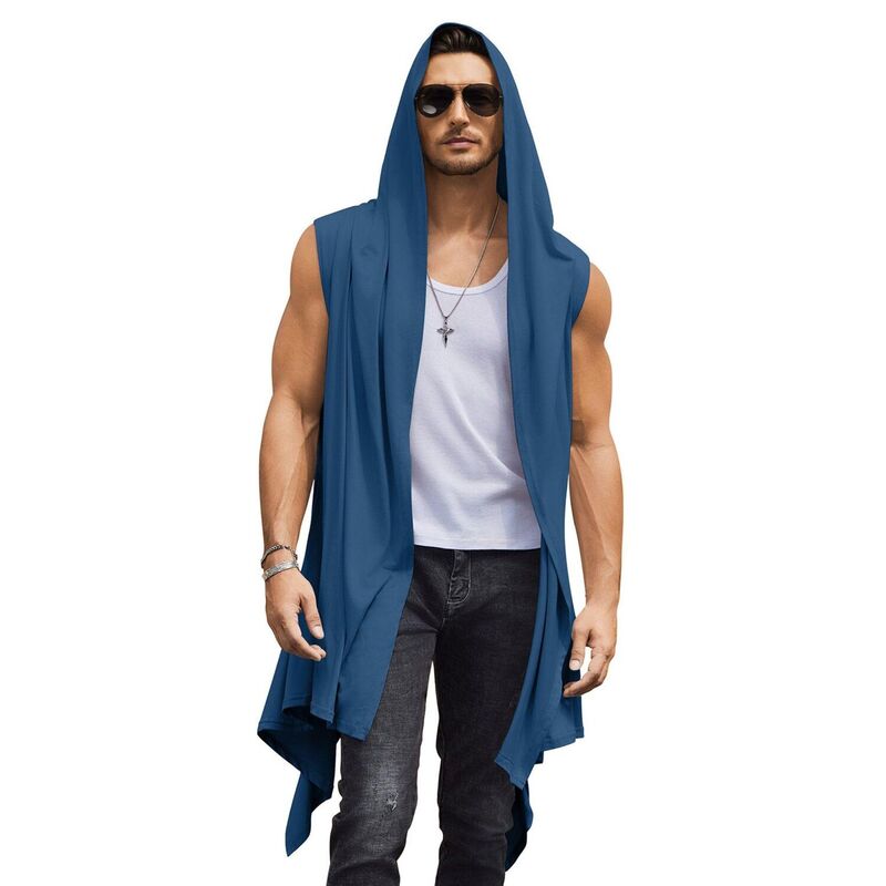 クーファンディ メンズ アウター ジャケット・ブルゾン ノースリーブ カーディガン COOFANDY Black Hooded Cloak Men Sleeveless Lightweight Long Shawl Sleeveless Cardigan Open Front Navy ネイビー｜ReVida 店