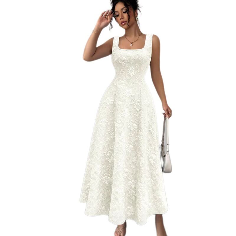 イエスファッション レディース トップス ワンピース フラワー柄 ノースリーブ マキシ フラワー Yesfashion Women\'s Floral Maxi Dress Elegant Square Neck Sleeveless Flowy Tank Dresses Apricot アプリコット｜ReVida 店
