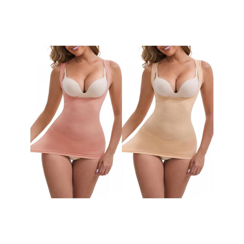 インスパイア シック レディース トップス シャツ ベスト INSPIRE CHIC 2 Packs Women'square Neck U-Back Shaper Tank Top Tummy Control Push-Up Slimming Waist Vest Beige Pink ピンク|ReVida 店
