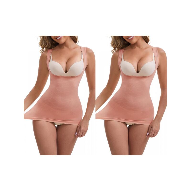インスパイア シック レディース トップス シャツ ベスト INSPIRE CHIC 2 Packs Women'square Neck U-Back Shaper Tank Top Tummy Control Push-Up Slimming Waist Vest Pink ピンク|ReVida 店