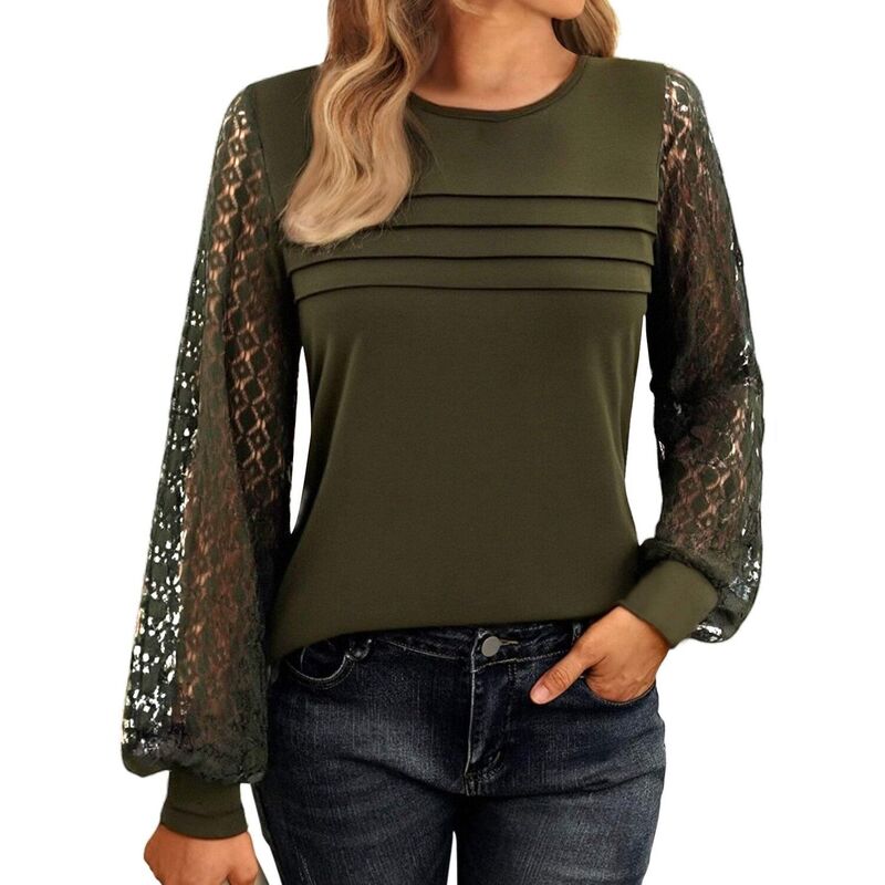 ジーグー レディース トップス Tシャツ レース Zeagoo Women's Lace Long Sleeve T-Shirt - Dressy Casual Fall Work Top Army Green グリーン｜ReVida 店 9,475円
