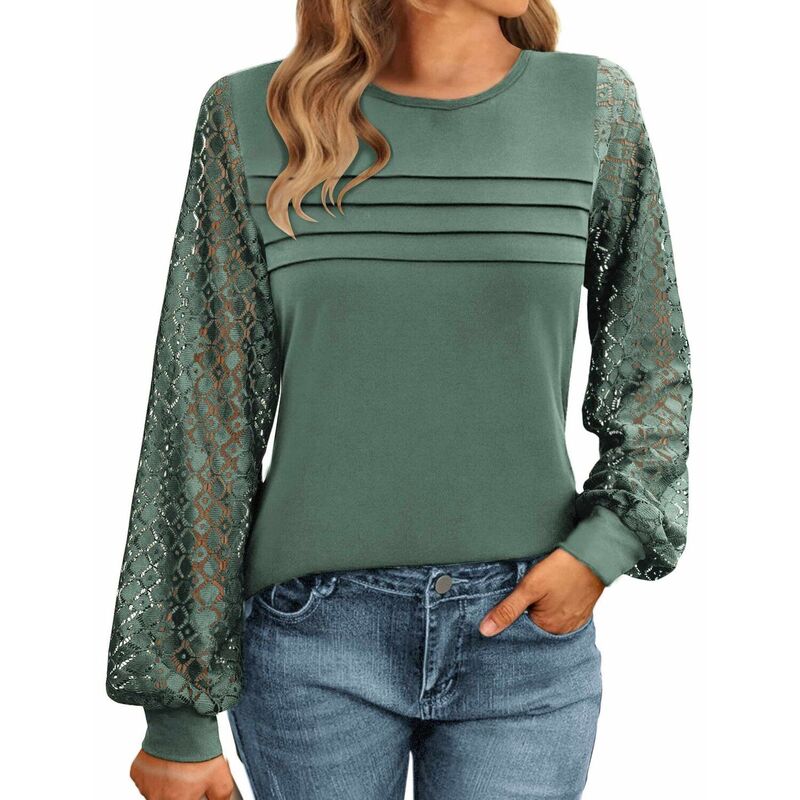 ジーグー レディース トップス Tシャツ レース Zeagoo Women's Lace Long Sleeve T-Shirt - Dressy Casual Fall Work Top Gray Green グレー|ReVida 店