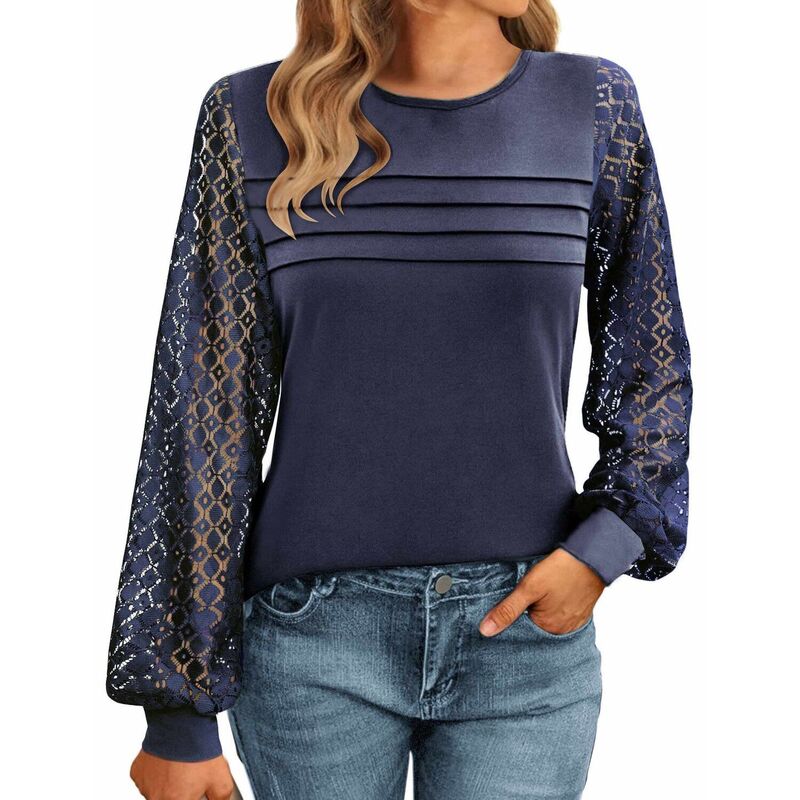 ジーグー レディース トップス Tシャツ レース Zeagoo Women's Lace Long Sleeve T-Shirt - Dressy Casual Fall Work Top Navy ネイビー|ReVida 店