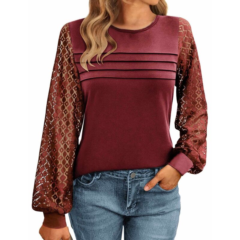 ジーグー レディース トップス Tシャツ レース Zeagoo Women's Lace Long Sleeve T-Shirt - Dressy Casual Fall Work Top Wine Red レッド｜ReVida 店 9,086円