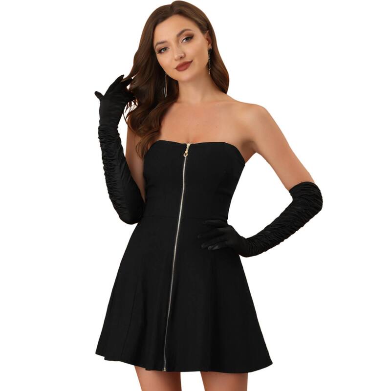 アレグラ ケー レディース トップス ワンピース A ライン ミニ ストラップレス ALLEGRA K Women\'s Exposed Zipper Front Strapless Promini a-Line Dress Black ブラック｜ReVida 店