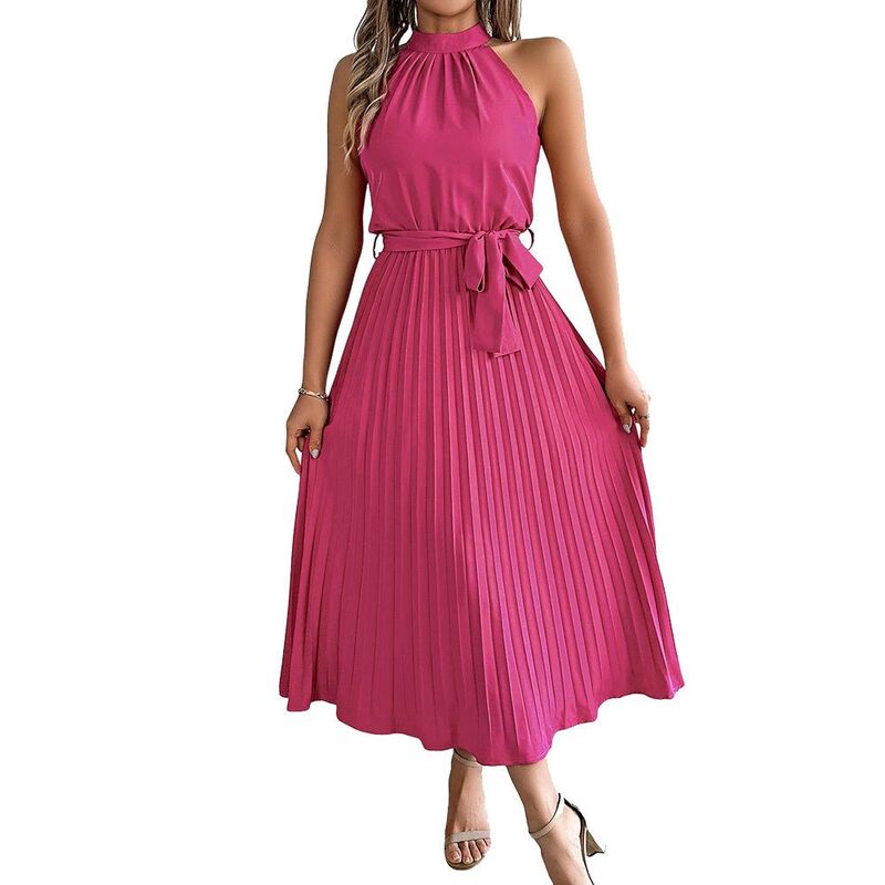ジョイジョイ レディース トップス ワンピースリムフィット ミディ ノースリーブ JoyJoy Women Sleevelesstand Collar Midi Dresslim Fit with Waist Cinching Pleats Waistie Back Zipperose Red レッド｜ReVida 店