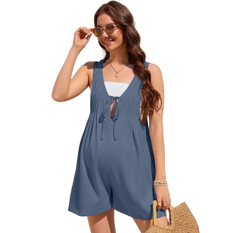 セオリア レディース トップス ワンピース ロンパース ノースリーブ ジャンプスーツ マタニティ Seoria Women Maternity Loose Romper Sleeveless Tie Front Jumpsuit Deep Blue ブルー｜ReVida 店